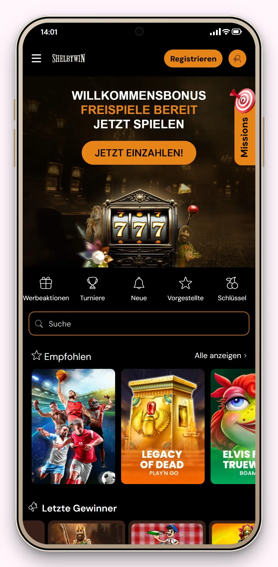 Casino mit Flexepin: ShelbyWin mobile Lobby