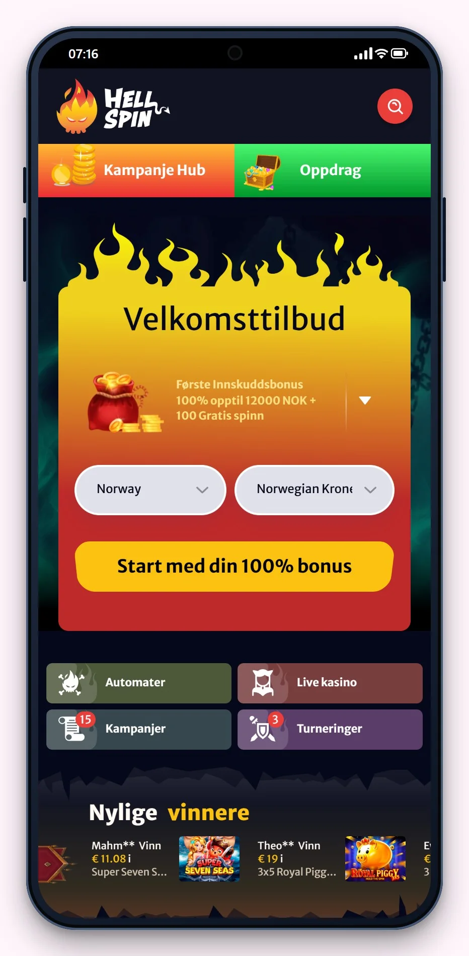 casino med flexepin: HellSpin mobil lobby