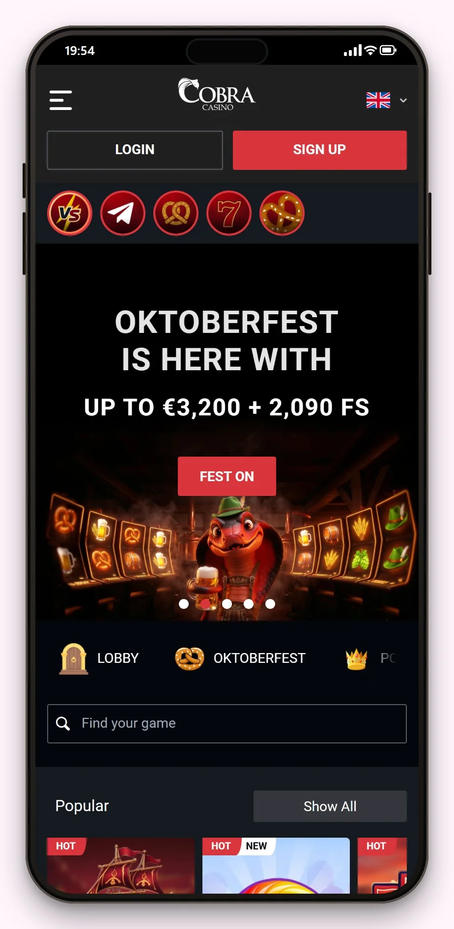 utländska casino med flexepin: Cobra Casino mobil