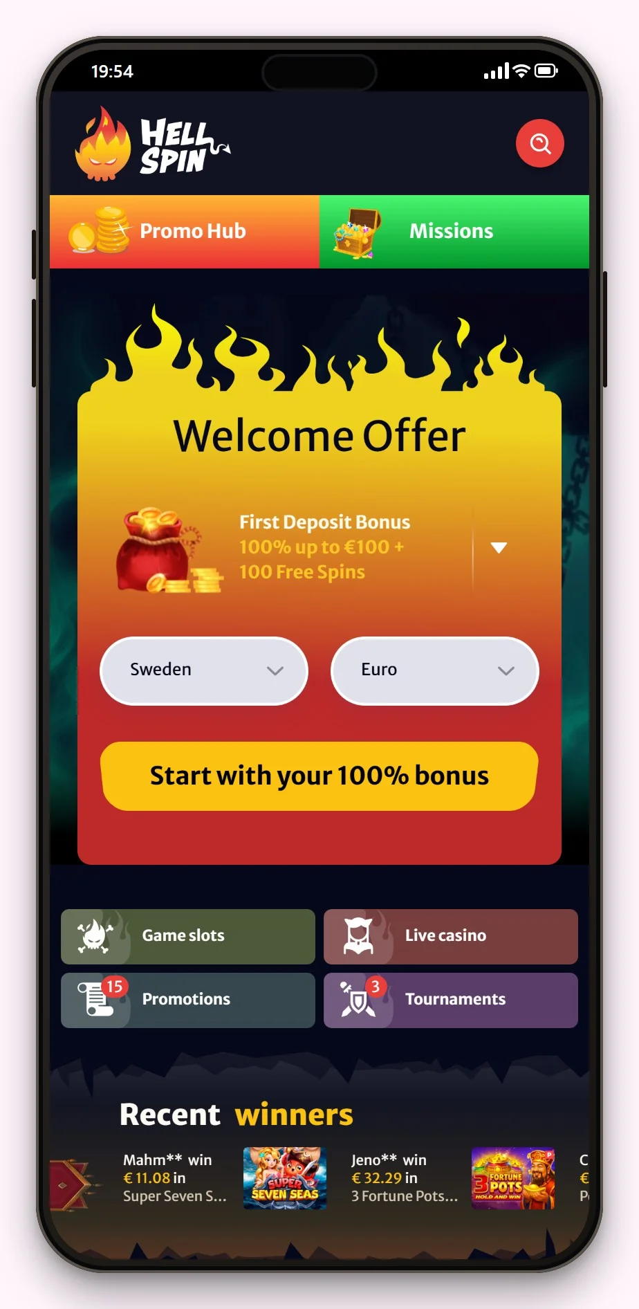 casino med flexepin: HellSpin mobil lobby